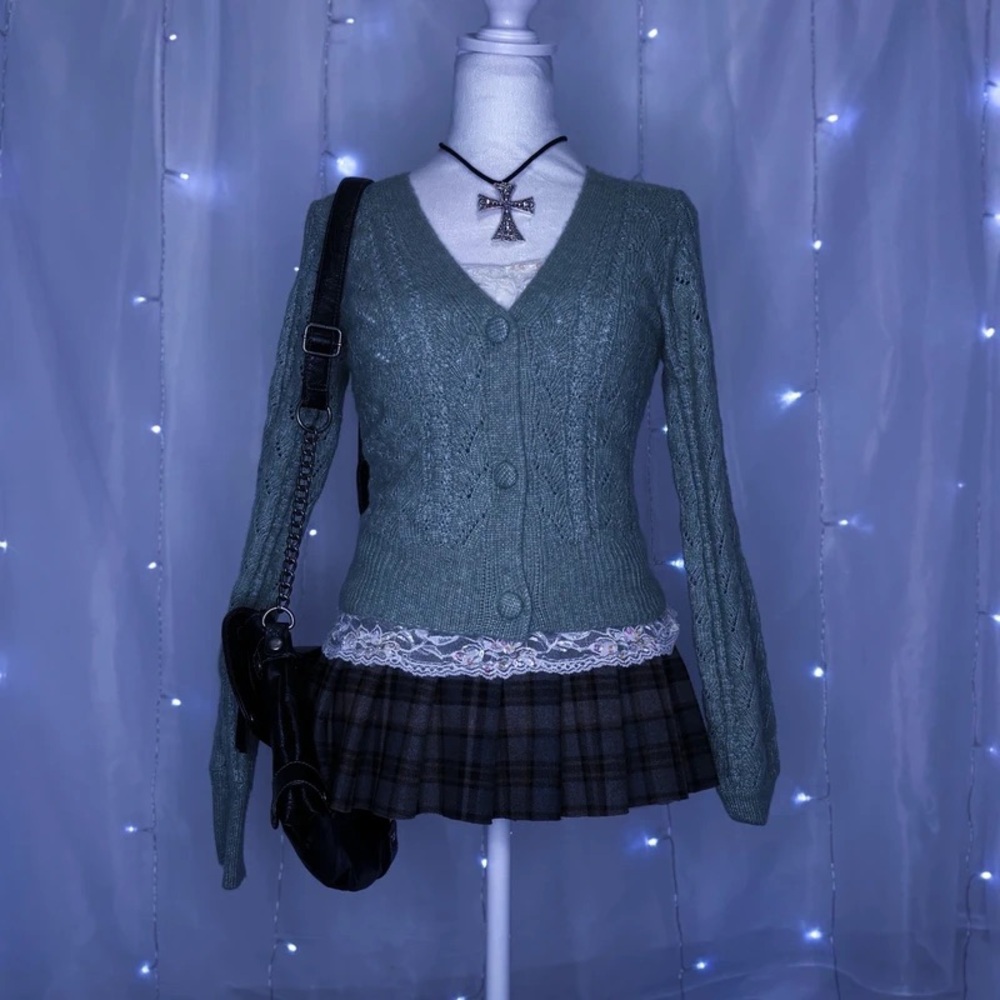 Green Cable Knit Cardigan
